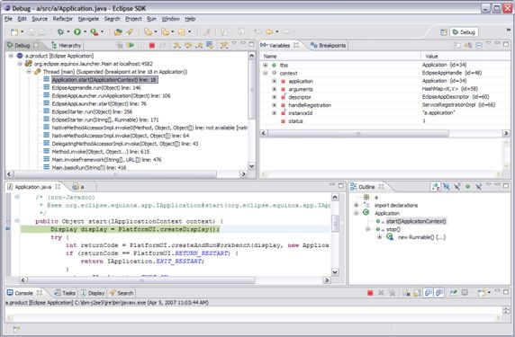 Eclipse Debug 透视图的一般视图