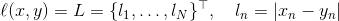 \ell(x, y) = L = \{l_1,\dots,l_N\}^\top, \quad l_n = \left| x_n - y_n \right|