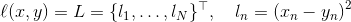 \ell(x, y) = L = \{l_1,\dots,l_N\}^\top, \quad l_n = \left( x_n - y_n \right)^2