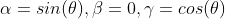 \alpha=sin(\theta),\beta=0,\gamma=cos(\theta)