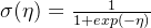 \sigma (\eta) = \frac{1}{1+exp(-\eta)}