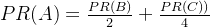 PR(A) = \frac{PR(B)}{2} + \frac{PR(C))}{4}