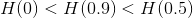 H(0)<H(0.9)<H(0.5)