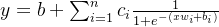 y = b + \sum_{i=1}^{n}c_{i}\frac{1}{1+e^{-(xw_{i}+b_{i})}}