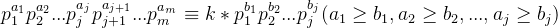 p_1^{a_1}p_2^{a_2}...p_j^{a_j}p_{j+1}^{a_{j+1}}...p_m^{a_m}\equiv k* p_1^{b_1}p_2^{b_2}...p_j^{b_j}(a_1 \ge b_1,a_2\ge b_2,...,a_j\ge b_j)