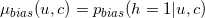 \small \mu _{bias}(u,c)=p_{bias}(h=1|u,c)