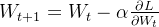 W_{t+1} =W_{t} - \alpha \frac{\partial L}{\partial W_{t}}