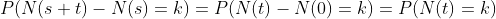 P(N(s+t)-N(s)=k)=P(N(t)-N(0)=k)=P(N(t)=k)