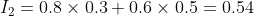 I_{2}=0.8\times 0.3+0.6\times 0.5=0.54