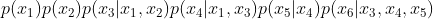 p(x_{1})p(x_{2})p(x_{3}|x_{1},x_{2})p(x_{4}|x_{1},x_{3})p(x_{5}|x_{4})p(x_{6}|x_{3},x_{4},x_{5})