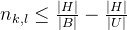 n_{k,l}\leq \frac{\left | H \right |}{\left | B \right |}-\frac{\left | H \right |}{\left | U \right |}