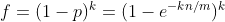 f = (1 - p)^k= (1 - e^{ - kn/m} )^k 