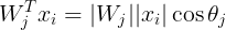 \large W_{j}^{T}x_{i} = |W_{j}||x_{i}| \cos \theta_{j}