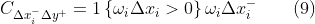 C_{\Delta x_{i}^{-}\Delta y^{+}}=1\left \{ \omega _{i}\Delta x_{i}> 0 \right \}\omega _{i}\Delta x_{i}^{-}\qquad(9)