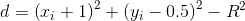 d=\left ( x_{i}+1 \right )^{2}+\left ( y_{i}-0.5 \right )^{2}-R^{2}