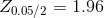 Z_{0.05/2}=1.96