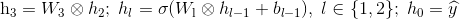 {{\rm{h}}_3} = {W_3} \otimes {h_2};\;{h_l} = \sigma ({W_{\rm{l}}} \otimes {h_{l - 1}} + {b_{l - 1}}),\;l \in \{ 1,2\} ;\;{h_0} = \widehat y