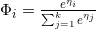 \Phi _{i} = \frac{e^{\eta _{i}}}{\sum_{j=1}^{k}e^{\eta _{j}}}