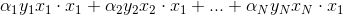 \alpha _{1}y_{1}x_{1}\cdot x_{1}+\alpha _{2}y_{2}x_{2}\cdot x_{1}+...+\alpha _{N}y_{N}x_{N}\cdot x_{1}