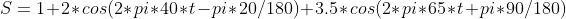 S=1+2*cos(2*pi*40*t-pi*20/180)+3.5*cos(2*pi*65*t+pi*90/180)