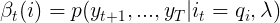 \large \beta_t(i)=p(y_{t+1},...,y_T|i_t=q_i,\lambda)