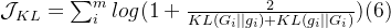 \mathcal{J}_{KL}=\sum_{i}^{m}log(1+\frac{2}{KL(G_i||g_i)+KL(g_i||G_i)})(6)