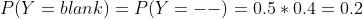 P(Y=blank)=P(Y=--)=0.5 * 0.4=0.2