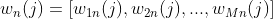 w_n(j)= [w_{1n}(j), w_{2n}(j), ... , w_{Mn}(j)]