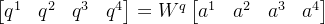 \begin{bmatrix} q^1 &q^2 &q^3 &q^4 \end{bmatrix} =W^q \begin{bmatrix} a^1 &a^2 &a^3 &a^4 \end{bmatrix}