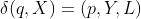 \delta (q,X)=(p,Y,L)