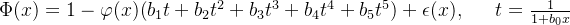 \small \Phi(x) = 1 - \varphi(x)(b_1t + b_2t^2 + b_3t^3 + b_4t^4 + b_5t^5) + \epsilon (x),\qquad t = \frac{1}{1+b_0x}