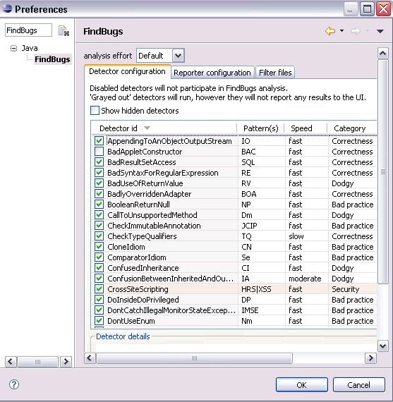 FindBugs的配置选项