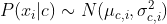 P(x_i|c) \sim N(\mu_{c,i},\sigma_{c,i}^2)