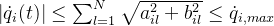 \left | \dot{q}_i(t) \right |\leq \sum _{l=1}^{N} \sqrt{a_{il}^{2} + b_{il}^{2}} \leq \dot{q}_{i,max}