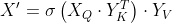 X'=\sigma \left ( X_{Q} \cdot Y_{K}^{T} \right )\cdot Y_{V}