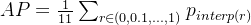 AP = \frac{1}{11} \sum_{r \in (0,0.1,...,1)}{p_{interp(r)}}