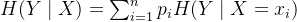 H(Y\mid X)=\sum_{i=1}^{n}p_{i} H(Y\mid X=x_{i})