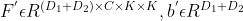 F^{'}\epsilon R^{(D_1+D_2)\times C\times K\times K},b^{'}\epsilon R^{D_1+D_2}