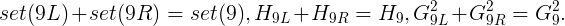 \large set(9L)+set(9R)=set(9),H_{9L}+H_{9R}=H_9,G_{9L}^2+G_{9R}^2=G_{9}^2.