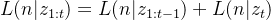 L(n|z_{1:t}) = L(n|z_{1:t-1}) + L(n|z_{t})