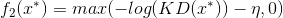 f_{2}(x^{\ast })=max(-log(KD(x^{\ast }))-\eta ,0)