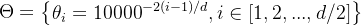 \Theta =\begin{Bmatrix} \theta _i=10000^{-2(i-1)/d},i\in [1,2,...,d/2]\end{Bmatrix}