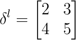 \delta ^{l}=\begin{bmatrix} 2&3 \\ 4&5 \end{bmatrix}