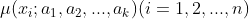 \mu(x_i;a_1,a_2,...,a_k)(i=1,2,...,n)