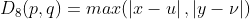 D_{8}(p,q)=max(\left | x-u \right |,\left |y- \nu \right |)