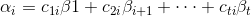 \alpha _{i}=c_{1i}\beta {1}+c_{2i}\beta _{i+1}+\cdots+c_{ti}\beta _{t}