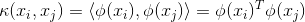 \kappa (x_{i},x_{j}) = \left \langle \phi (x_{i}),\phi (x_{j}) \right \rangle= \phi (x_{i})^{T}\phi (x_{j})