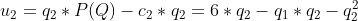 u_2=q_2*P(Q)-c_2*q_2=6*q_2-q_1*q_2-q_2^2