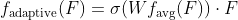 f_{\textup{adaptive}}(F)=\sigma(Wf_{\textup{avg}}(F))\cdot F