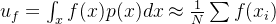 u_f=\int_{x} f(x)p(x)dx \approx \frac{1}{N}\sum f(x_i)